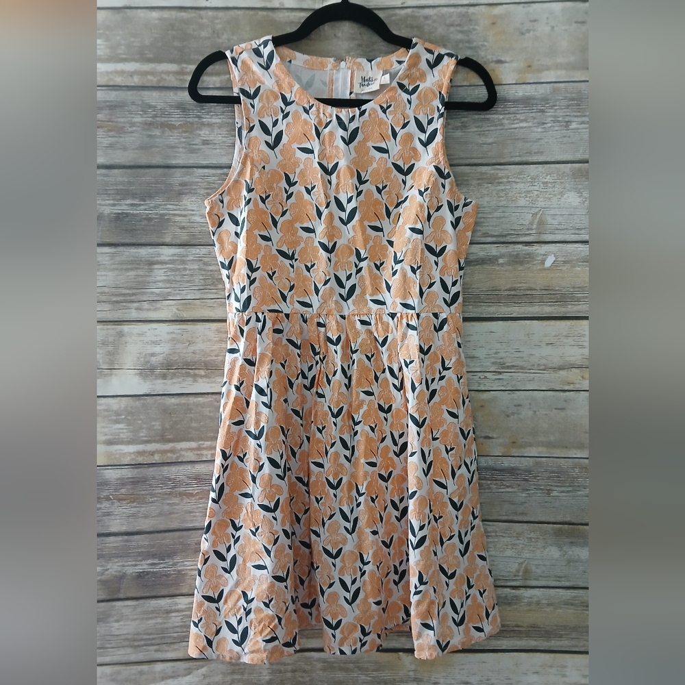 Mata Traders Coral and Black Leaf Print Mini Dress